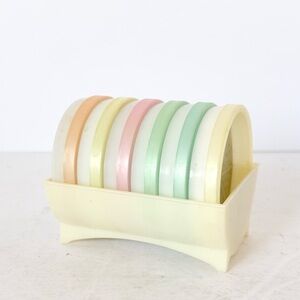 Vintage 1960s Tupperware Wagonwheel Pastel Coaster Set of Six with Holder